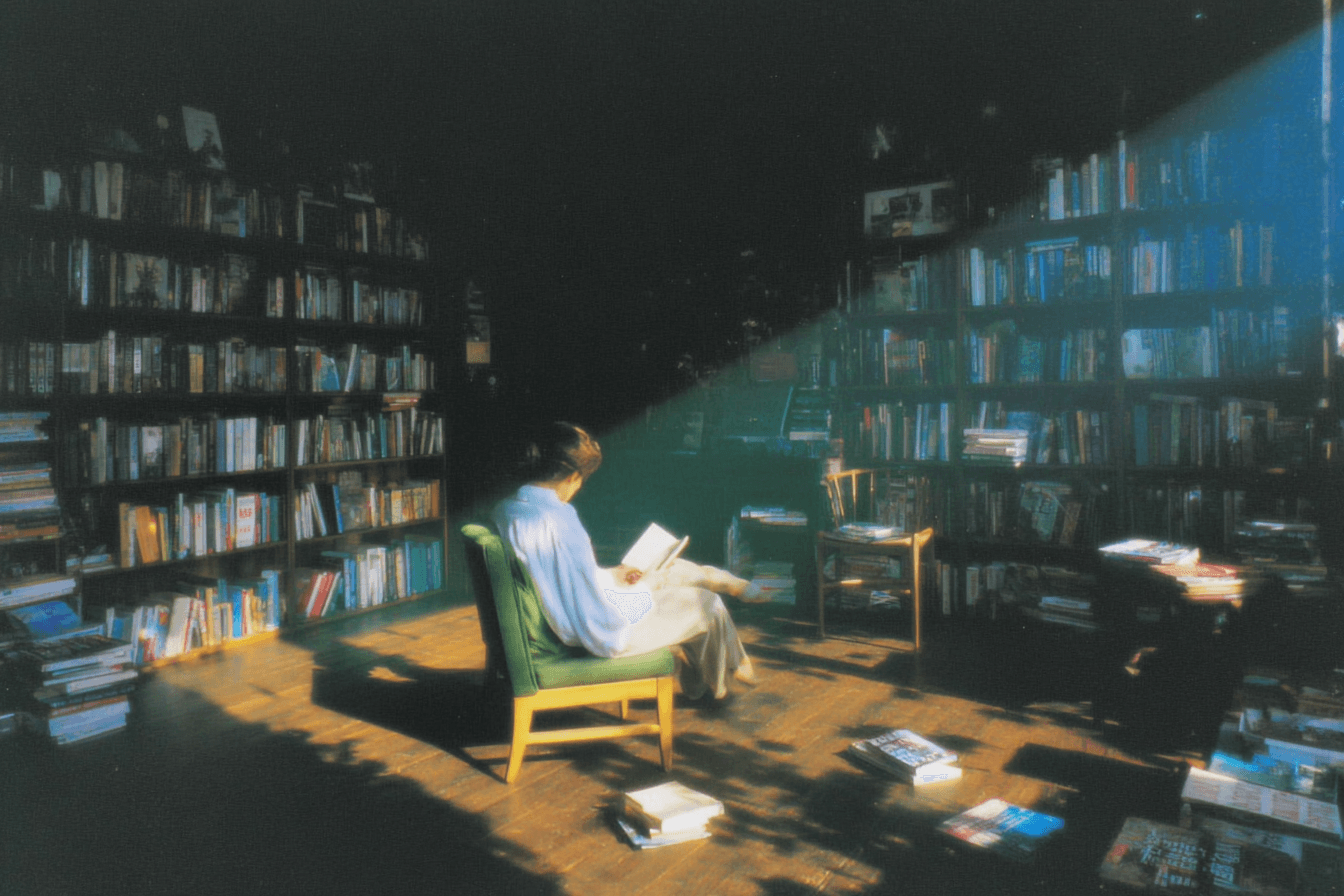 Reader in a quiet library